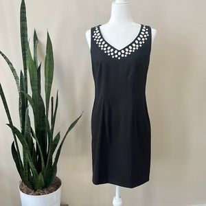 AGB Women's Black Sleeveless Embellished V Neck Scuba Crepe Sheath Dress Size 6